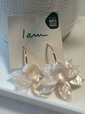 I Am Pearl Petal Drop Earrings — Cream Floral Hoop Earrings